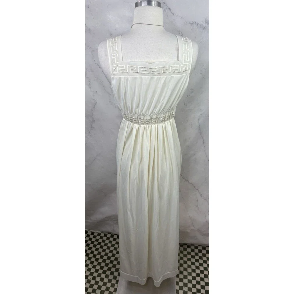 Vintage Grecian Goddess Nightgown Dress White Empire Waist Long Maxi 36 S Bride - Picture 4 of 16